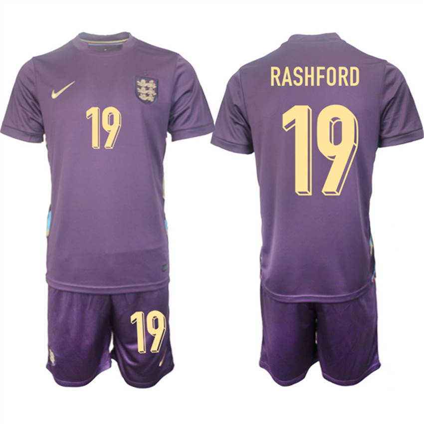 Men's Purple England #19 Marcus Rashford 2024-25 Away Soccer Jersey Suit